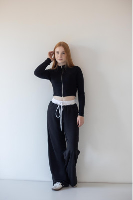 Жіночі широкі штани з контрастним поясом на резинці